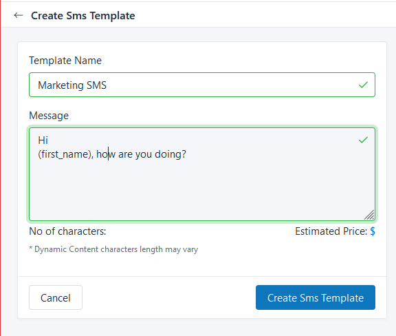 Creating SMS Templates Figure 35