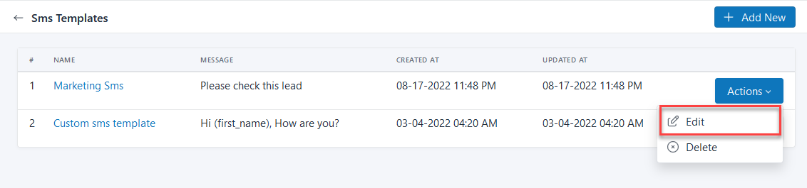 Creating SMS Templates Figure 36
