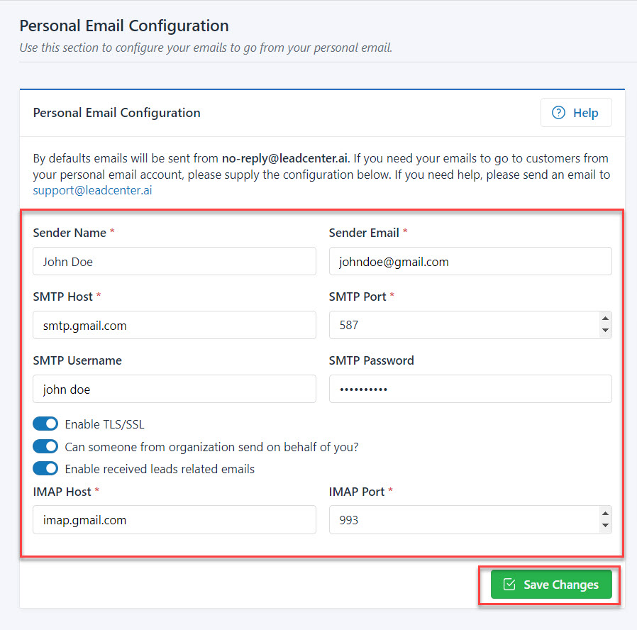 Personal Email Configuration Gmail