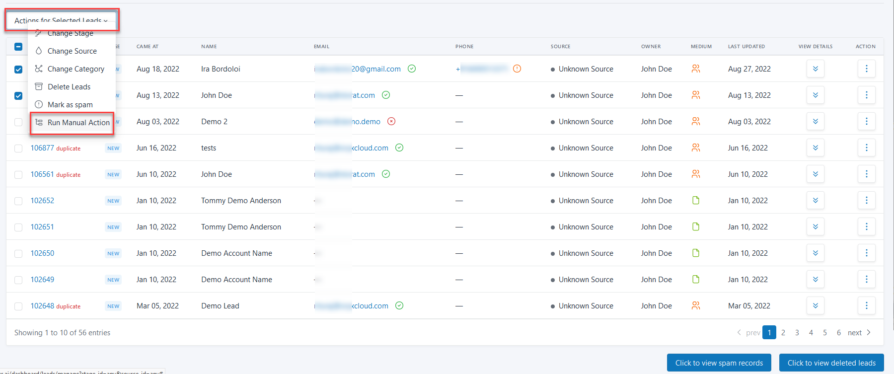 Setting Up Manual Actions Figure 51