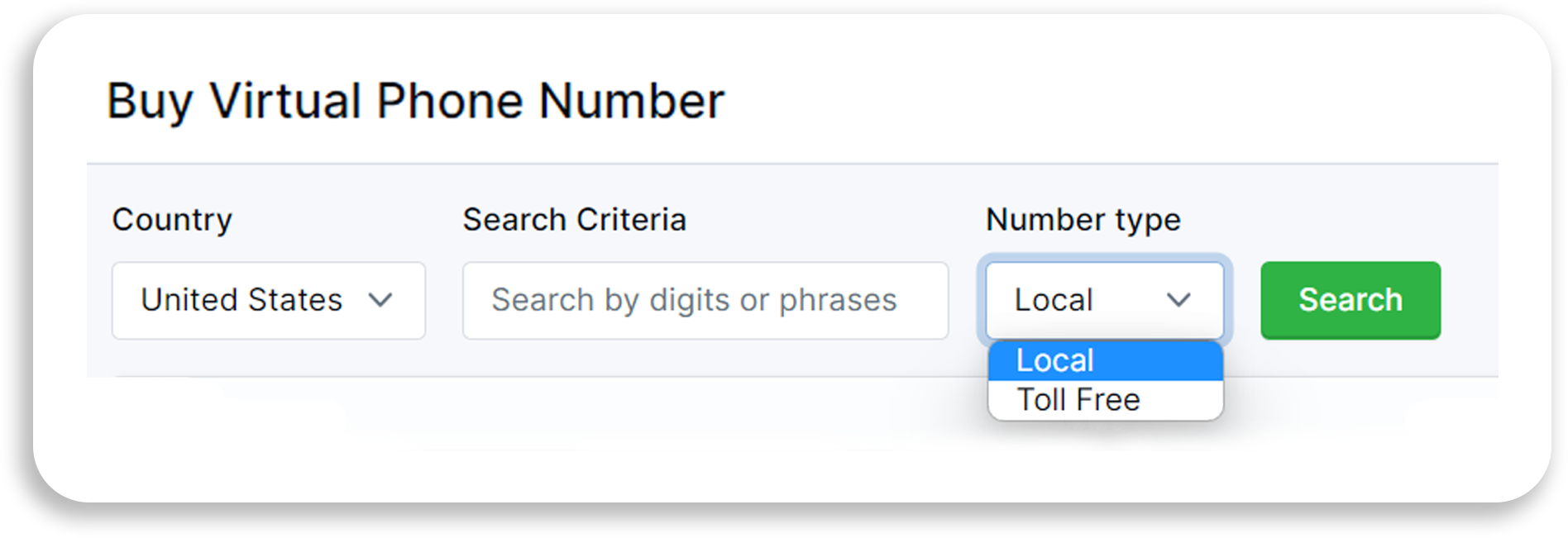 virtual number selection
