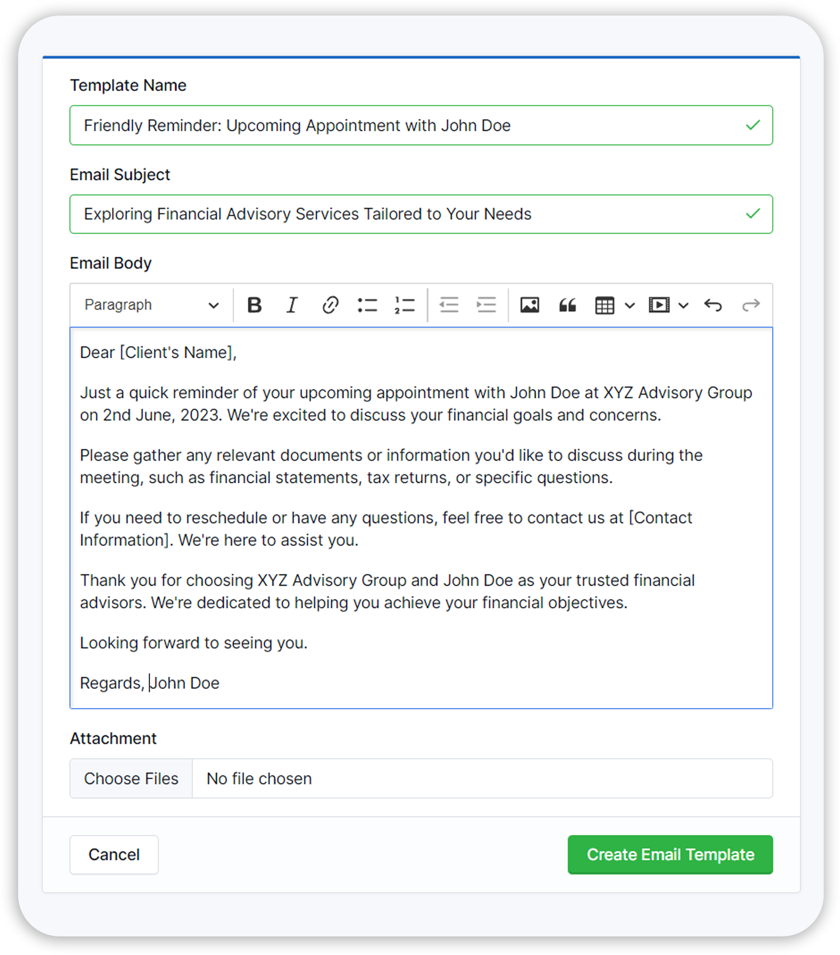 email template