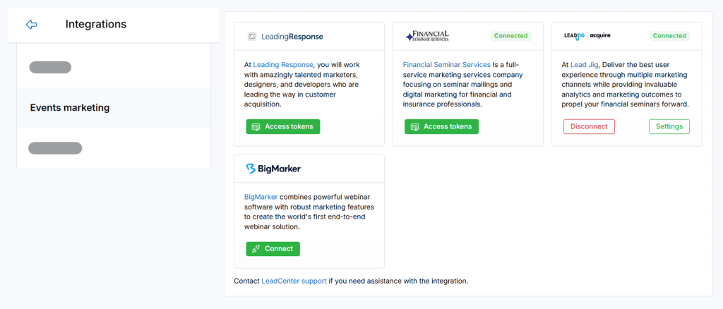 Event marketing integrations